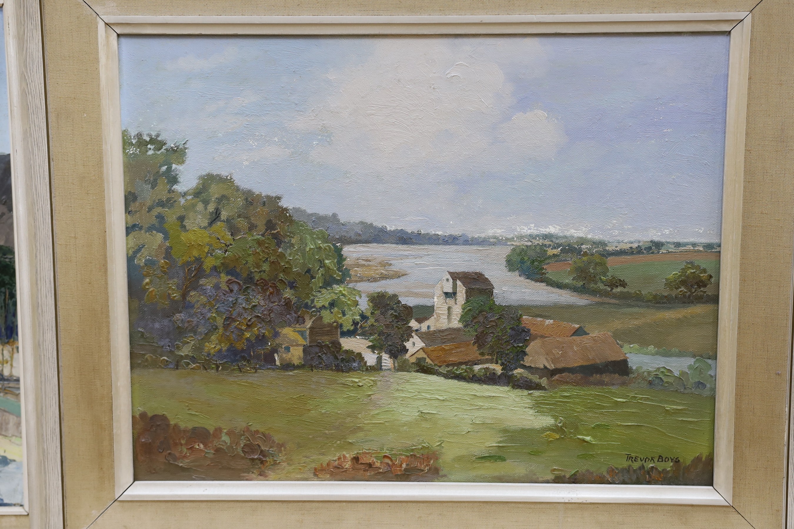 Trevor Boys, two oils on board and on canvas, 'Alresford Creek, Tide Mill' and 'Welsh Hills', signed, largest 40 x 50cm